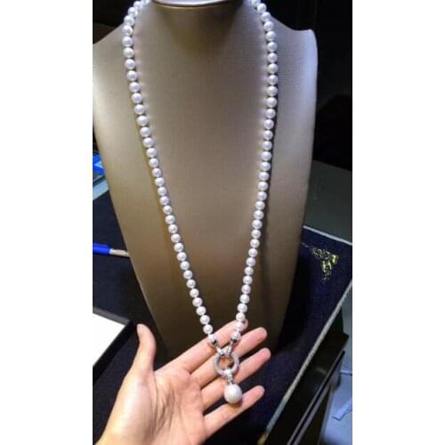 New design handmade 9-12 mm white pearl necklace 24 inch