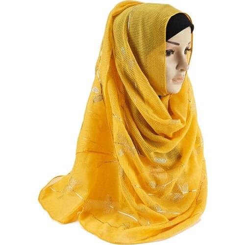 New Cotton Linen Bronzing Leaves Pattern Ladies Scarf Hijab Muslim Woman Shawls Turban Islamic Clothing Head Wrap Headwear Scarf