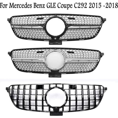 Front Racing Billet Bumper Grille Cover For Mercedes Benz GLE Coupe C292 2015 2016 2017 2018 2019 2020 Diamond GT Black SIver