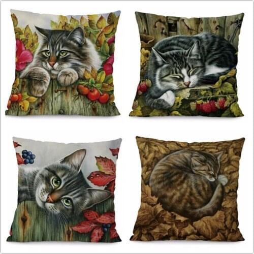 Throw Pillows Without Inner Sleeping Cats Couch Modern Linen Cushion For Sofa Chair Car Seat Homeware Decoration