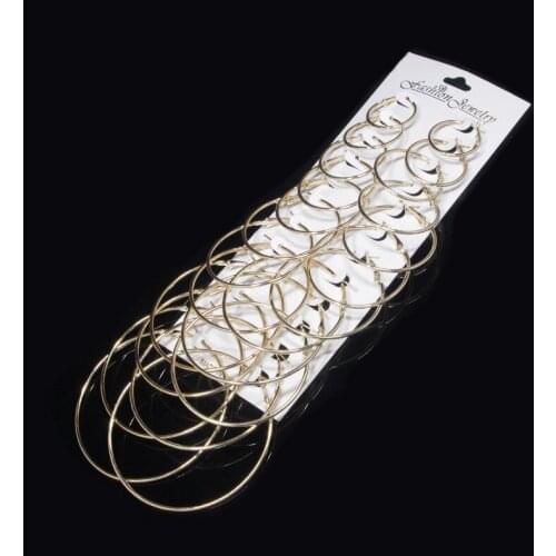 Simple Trendy 12 Pairs/Set Gold Sliver Color Geometric Big Round Circle Hoop Earrings For Women Fashion Large Earrings Jewelry