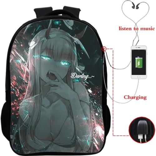 DARLING In The FRANXX Zero Two Backpack School Backpacks Fashion Teenager Anime Usb School Bag for Teenage Girl Boys Bookbag