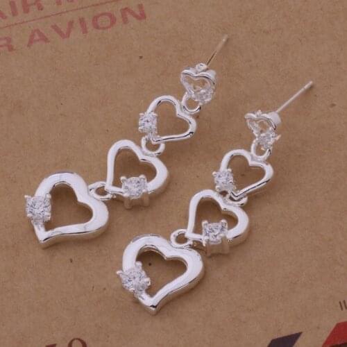 AE516 Lucky Silver Color Earrings For Women Jewelry Women Accessories Three Inlaid Stone Heart /azjajqqa Awkajnra