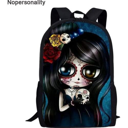 Nopersonality Cartoon Gothic Girls Print School Bag for Kids Cool Teen Boys Girls Bookbags Mochila Student Kids Backpacks