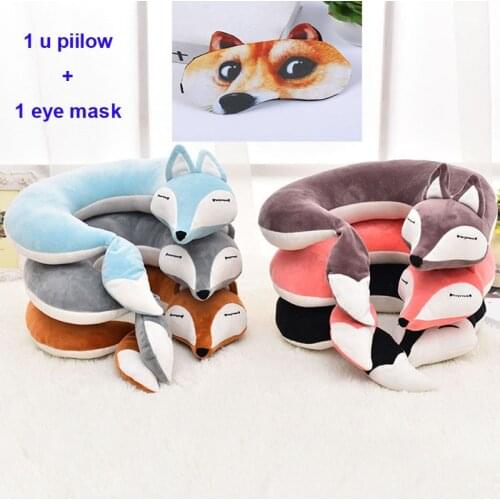 Lovely Fox Animal Cotton Plush U Shape Neck Pillow Travel Car Home Pillow Nap Cartoon U Shape Pillow for Flight Plane Travel