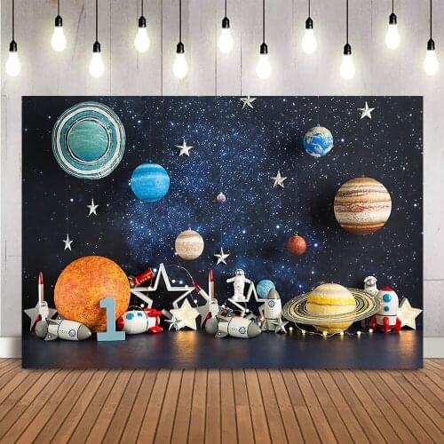 Cosmic Adventure Theme cake smash portrait backdrop for photography studio newborn kids photo background night sky planets props