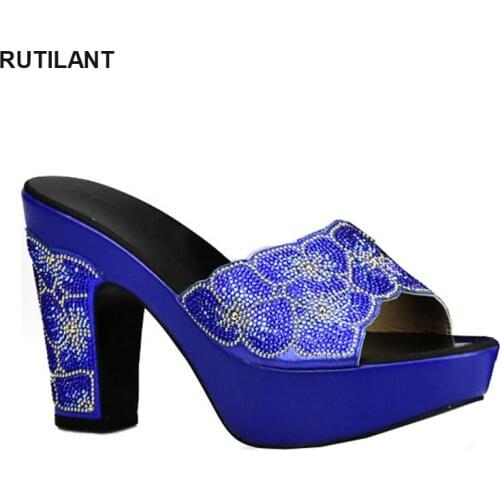High Quality Royal Blue Italian Wedding Women Shoe Decorated with Rhinestone African Party Shoes for Women Nigerian Women Shoes