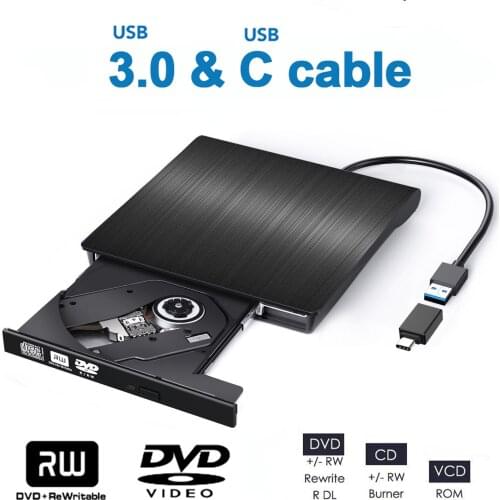 External DVD Drive USB 3.0 Type C cable Portable CD DVD RW Drive Writer Burner Optical Player Compatible For Laptop Desktop iMac