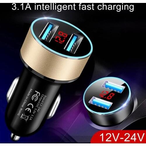 Cigarettes Lighter Car Phone Charger Adapter Voltage Display 3.1A Dual USB Mobile Phone Quick Charging Charger