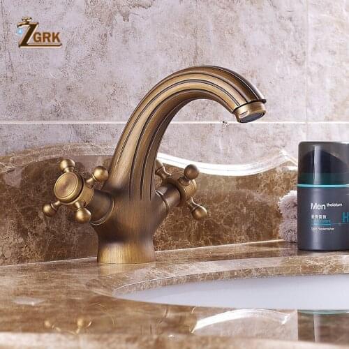 ZGRK Bathroom Faucet Antique bronze finish Brass Basin Sink Faucet Dual Handle water taps SLT134
