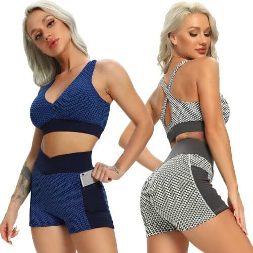 FITTOO 2021 Womens Suit V-neck Crop Tops High Waisted Shorts 2PCS Sports Sets Workout Gym Suits For Fitness Clothing Women Sets