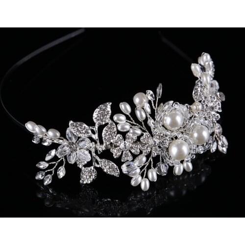 Luxury Handmade Rhinestones Crystals Pearls Wedding Tiara Headbands Bridal Crown Women Princess Hair Accessories Jewelry