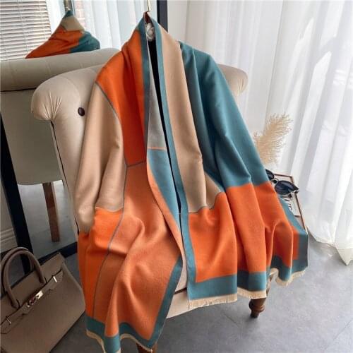 2021 New Tassel Foulard Thick Pashmina Winter Scarf Women Print Geometry Warm Blanket Hijab Cashmerme Shawl Wrap Echarpe