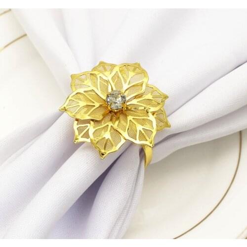 12PCS Flower Rhinestone Design Napkin Holders Alloy Napkin Rings Serviette Rings Buckles Wedding Party Dinner Table Decoration