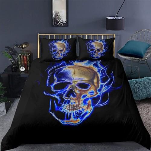 Skeleton Skull With Fire Pillowcase 3d Duvet Cover Bedding Set Bedspread 2/3pcs Quilt Covers Queen King Large Size Bed Sets