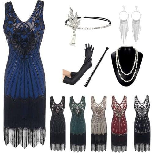 2021 Newest 1920s Retro Sequin Full Fringe Sleeveless Dress Vintage Great Gatsby Party Costumes Latin Dance Clothes DQL4965