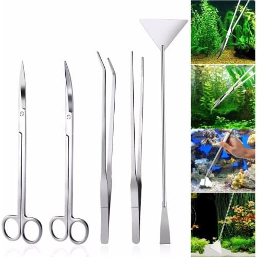 3/5Pcs Aquarium Tools Kit Aquascaping Tank Aquatic Plant Straight Curved Tweezers Scissors Stainless Steel Tool