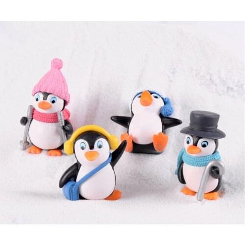 4pcs/set DIY Mini Winter Penguin Toy Miniature Figurine for Children Gift Birthday Decoration