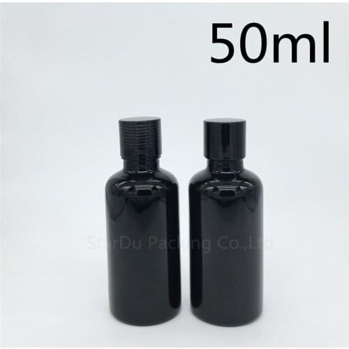 480pcs 50ML Black Bottle Serum container 50cc Vial Essential Oil Bottle with black screw cap Perfume glass bottles