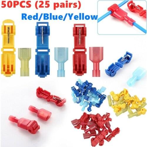 50PCS (25set) Red/Blue/Yellow Wire Terminals Crimp Scotch Lock Quick Splice Electrical Car Audio 22-10AWG 0.5mm-6mm Kit Tool Set
