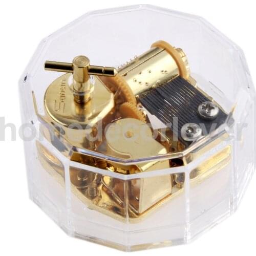 Acrylic Dodecagon Shape Clockwork Music Box Melody Play Box Kids Christmas Gift