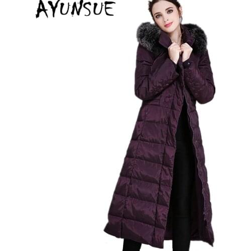 AYUNSUE 2020 Ladies Winter Warm Coat X-Long Women Down Jacket Fox Fur Collar Parkas Thicken Female Clothes Plus Size 5XL WYQ739