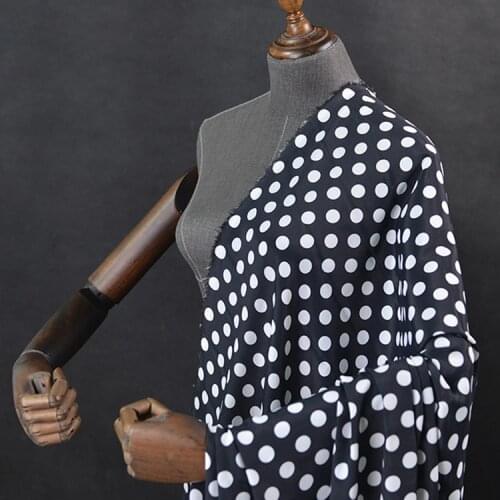 White polka dot on black silk and cotton blended fabric not transparent 140cm width,SCT758