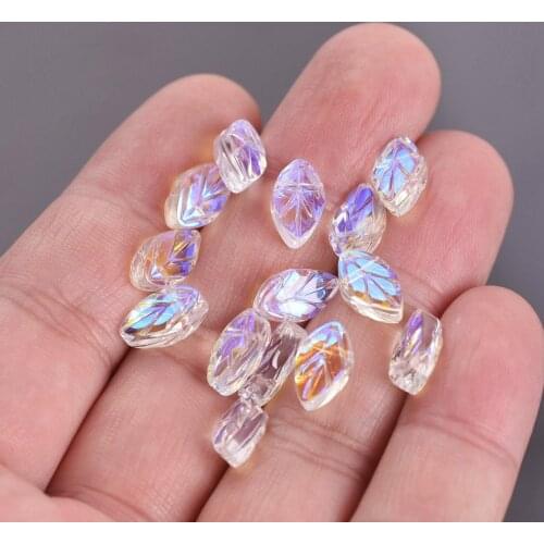 11mm Leaf Shape Crystal Glass Loose Crafts Beads Top Drilled Pendants for Earring Jewelry Making DIY Crafts