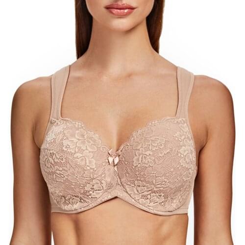 MELENECA Womens Full Coverage Underwire Bra Minimizer Plus Size Lace Comfortable Cushion Strap