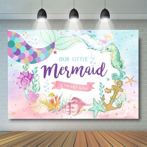 Little Mermaid Girls Birthday Photography Background Party Backdrop Cake Smash Decor Kids Child Phone Photo Studio
