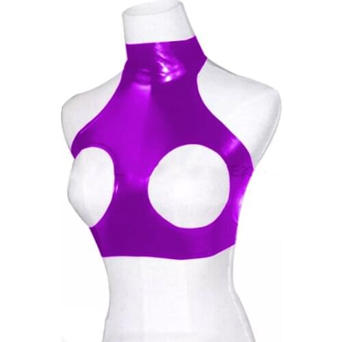 Women Exotic Open Cup Bra PVC Tank Tops Plus Size Neck Backless Sexy Tank Top lingerie Wet Look Crop cropped Solid unique tops