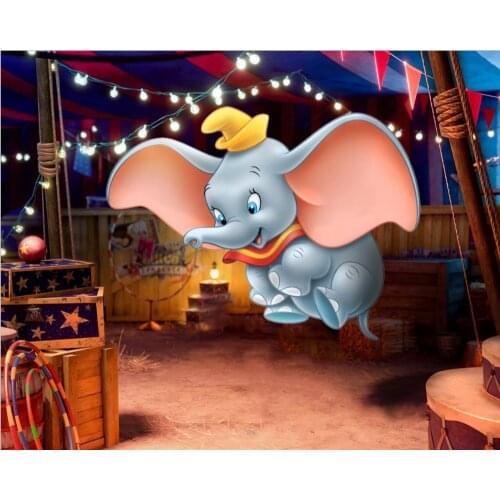 Colorwonder Cartoon Movie Photography Background Baby Elephant Dumbo 7x5ft Wooden Box with Lights Circus Backdrop for Newborn