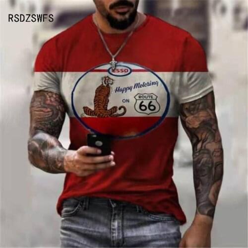 Route 66 America Highway T-shirt Mens Summer New Short Sleeve Tees Tops O-Neck T Shirts For Man Oversize Tshirt Vintage Clothing