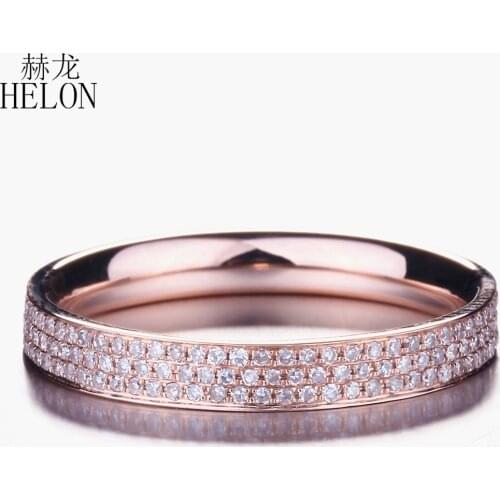 HELON Solid 14K Rose Gold 0.45CT H/SI Round Natural Diamond Enagement Wedding Ring Women Birthday Anniversarry Fine Jewelry Gift