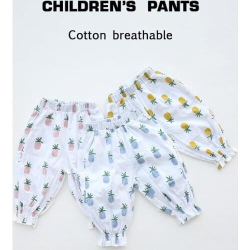 Thin Cotton Childrens Anti-mosquito Pants Pineapple Print Cute Baby Pants Boys Girls Summer Baby 2-6 Years Cotton Ankle Pants