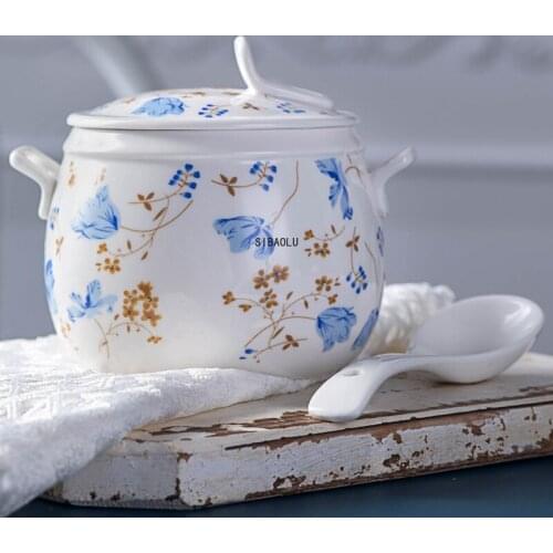 Ceramic Stew Cup Japanese Style Soup Cup Ceramic Soup Bowl Stew Pot Ginseng Birds Nest Cup Bowl with Lid Water Stew Household