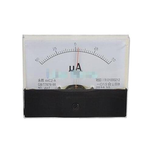 China Technology Analog Ammeter 44C2 Rectangle Dial Panel Ampere Meter DC 50-0-50uA 44C2 +-50uA