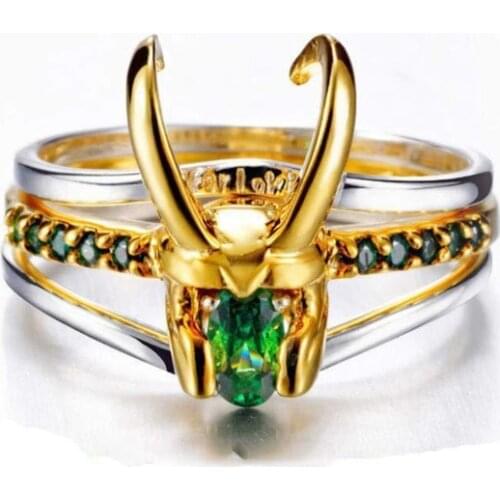 Loki Helmet Alloy Silver Gold Plated 3Pcs/Set Combination Ring (Diameter 22mm) Men Jewelry Gifts for Women One Size