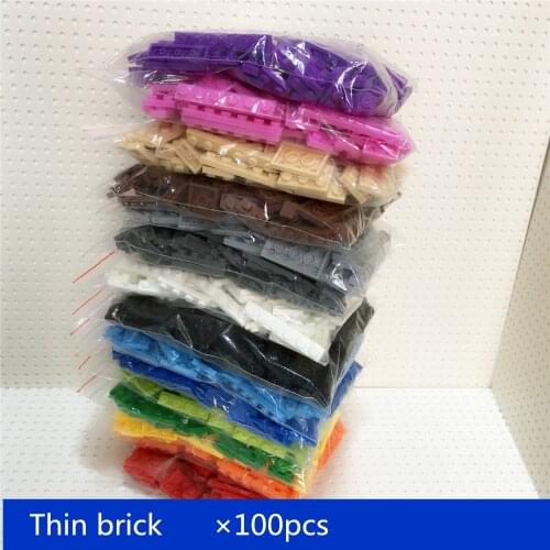 100pcs/lot Building Block thin bricks 8 size mixed 15 colors Compatible with brands Educational Toys for Children