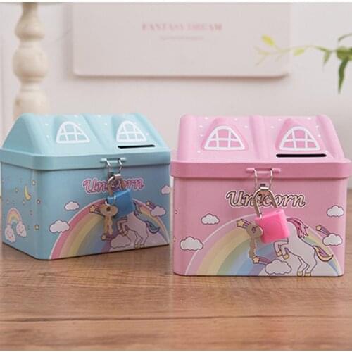 1Pc House Model Piggy Bank Money Collecting Box Unicorn Coin Box Children Room Decor Birthday Gifts