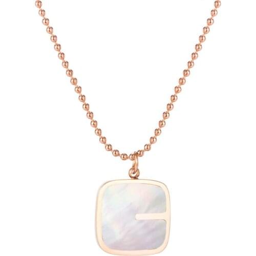 Minimalist fashion shell Square pendant necklaces for women 2020 kpop rose gold stainless steel jewelry Bead chain accessories