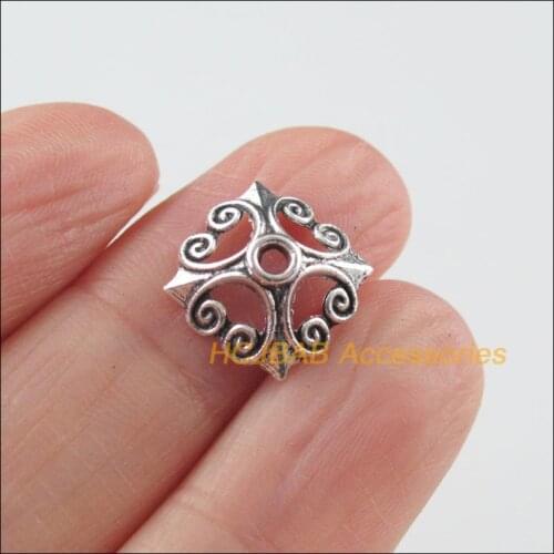 Fashion 50Pcs Tibetan Silver Color Square Flower Spacer End Beads Connectors 12.5mm