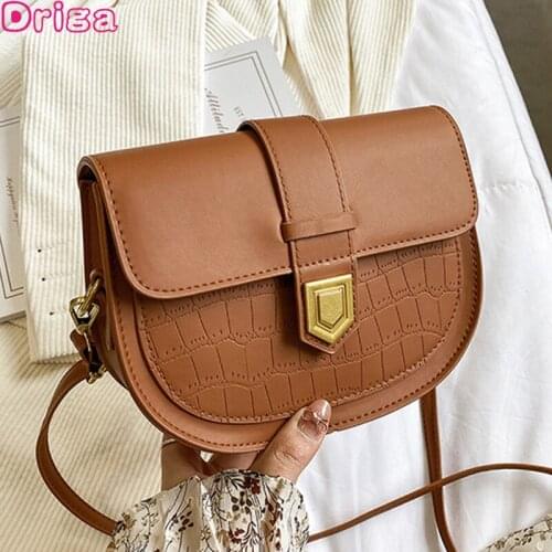Driga Fashion Shoulder Bags Female 2021 New Solid Color Crossbody Bags Stone Pattern Handbags Pu Leather Solid Color Saddle Bags