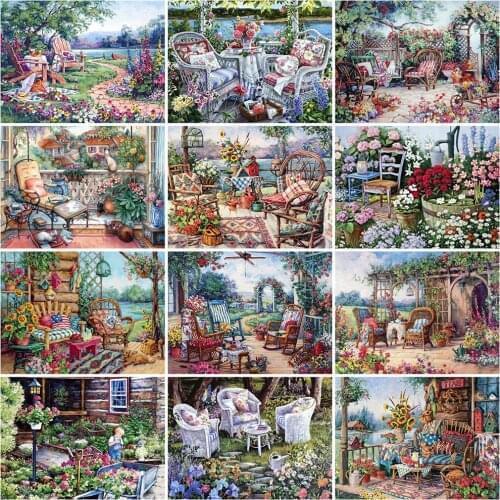 MomoArt 5D DIY Diamond Painting Garden Rhinestone Picture Diamond Embroidery Flower Landscape Handmade Gift Home Decoration