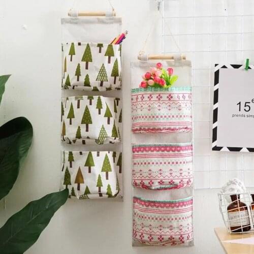 Wall-mounted three-pocket storage bag large dormitory artifact wall hanging mobile phone hanging storage student bedroom storage