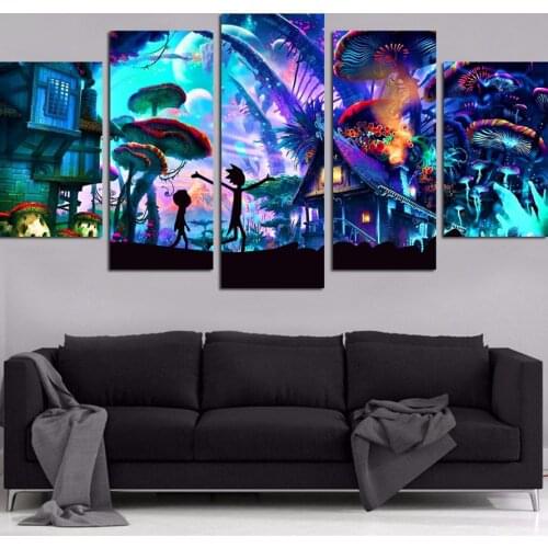 Wall Art Canvas 5 Piece HD Printed Anime Posters and Prints Fantasy Forest Pictures Home Living Room Decoration Wall Decor