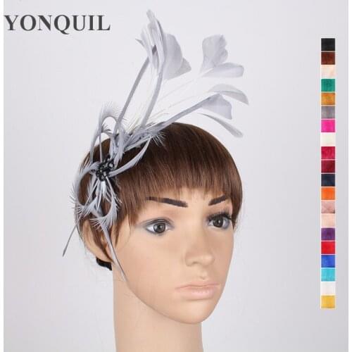 Multiple Colors Feather Party Fascinator Hats With Hair Combs Elegant Women Wedding Race Hair Accessories Grey Headwear SYF225
