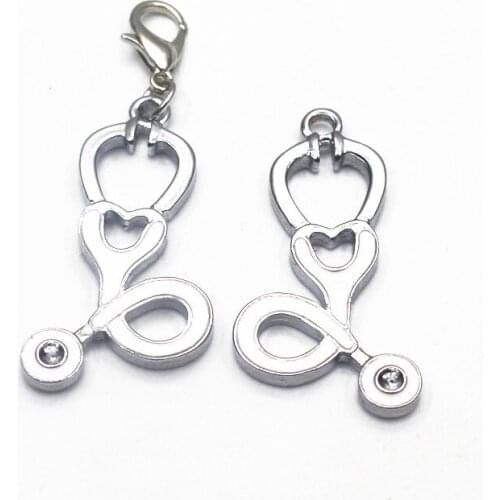 Newest Enamel White Stethoscope Dangle Charms With Lobster Clasp Charms Jewelry Fit DIY Bracelet Floating Charms Doctor Gift