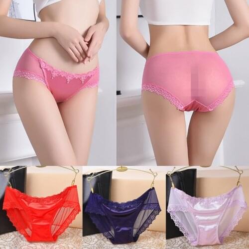 2020 New Lace Underpants Women French Style Comfort Intimates Female Panties Ice Silk Hollow Out Sexy Lingerie Briefs
