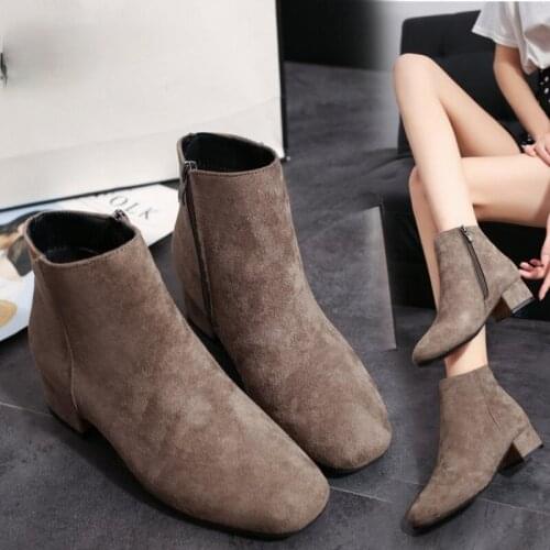 2021 New autumn new mid-heel thick heel simple suede womens short boots wild Martin boots fashion womens boots